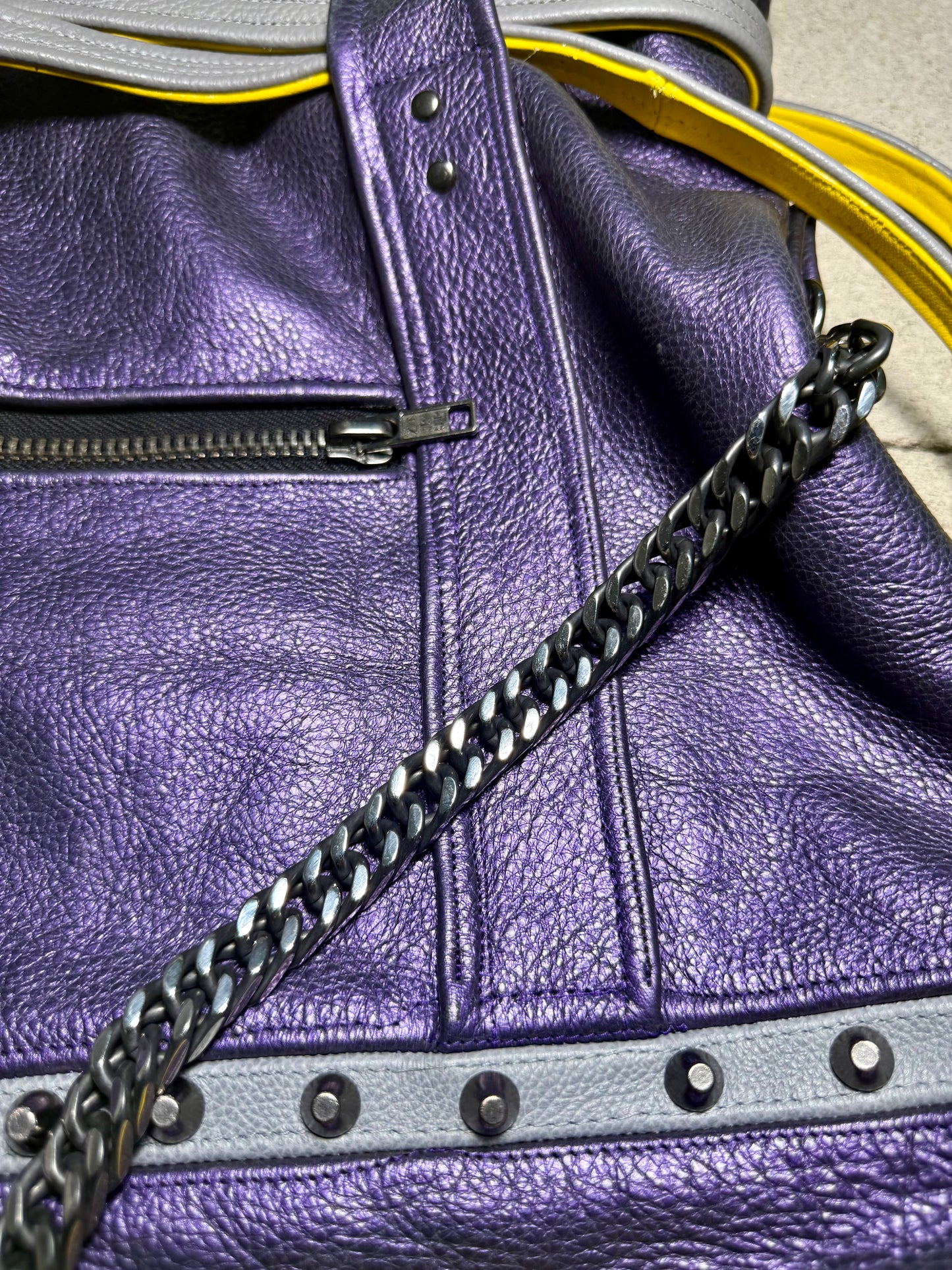 STUDDED "SPACEMAN" LEATHER TOTE