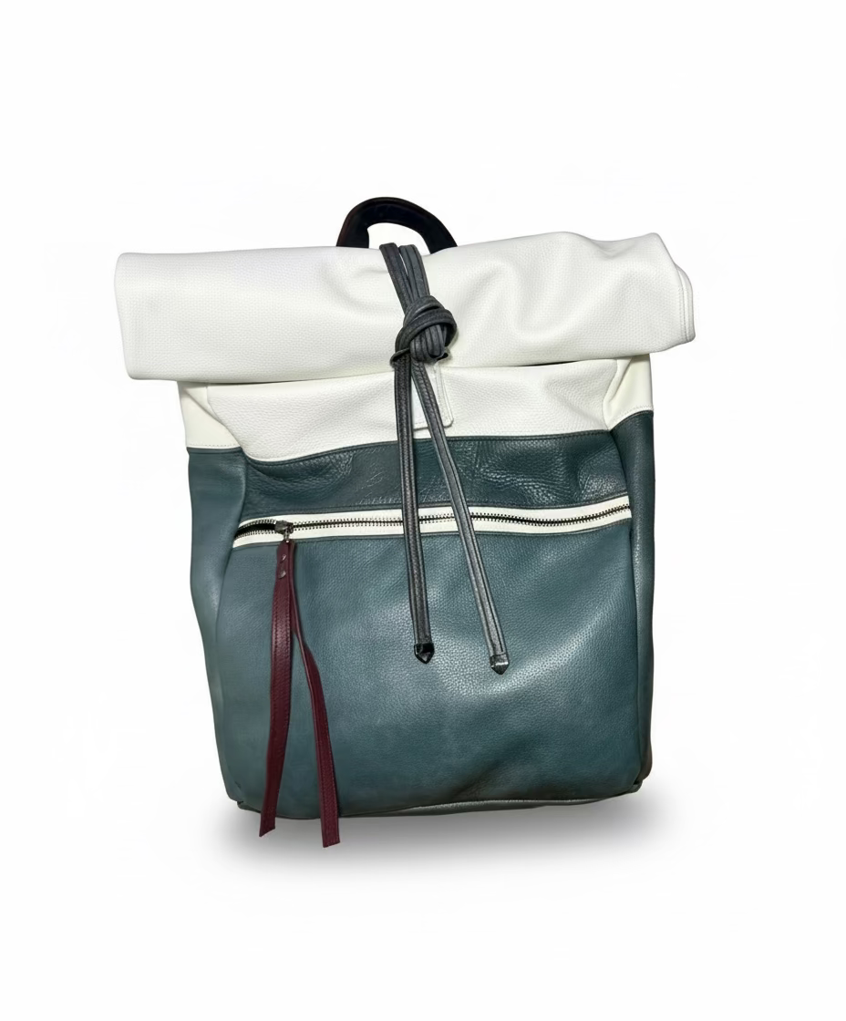 "INVADER" ROLL TOP LEATHER BACKPACK