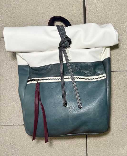 "INVADER" ROLL TOP LEATHER BACKPACK