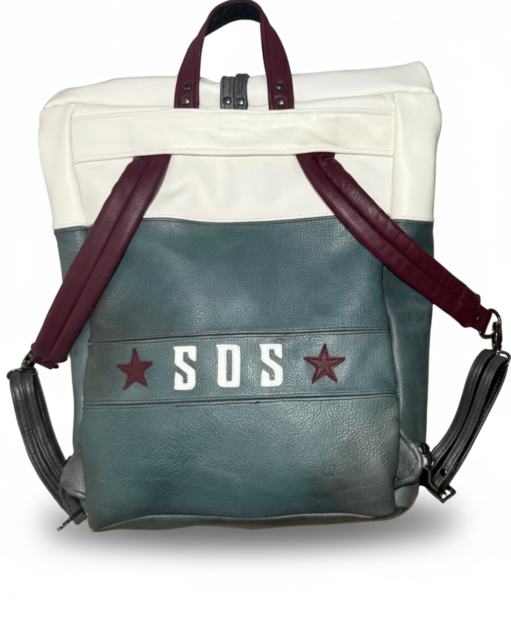 "INVADER" ROLL TOP LEATHER BACKPACK