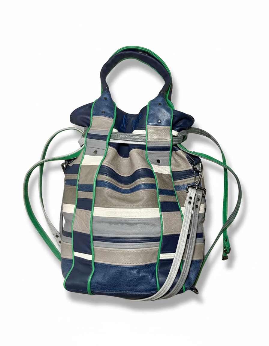 STRIPED LEATHER "SPACEMAN" TOTE