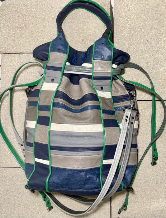 STRIPED LEATHER "SPACEMAN" TOTE