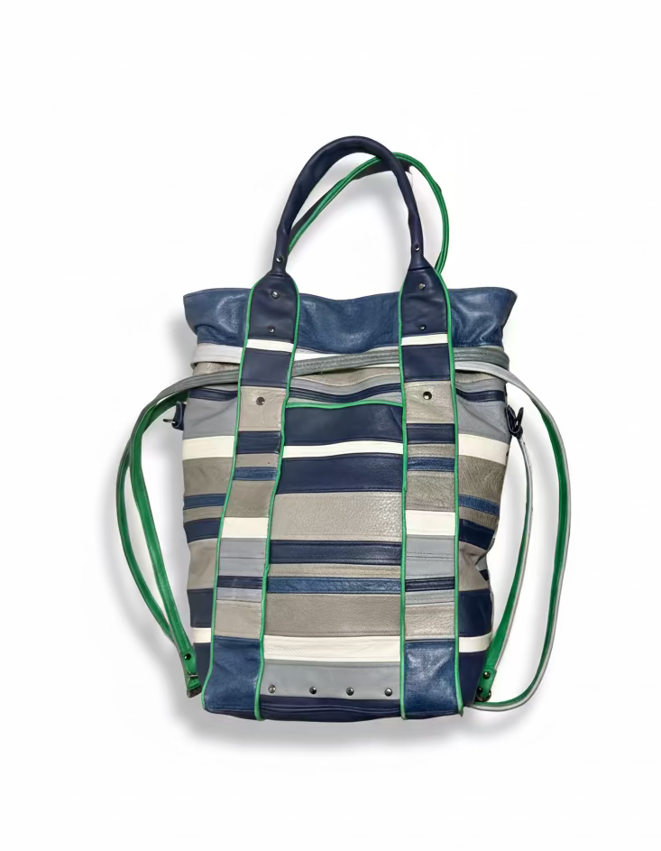 STRIPED LEATHER "SPACEMAN" TOTE