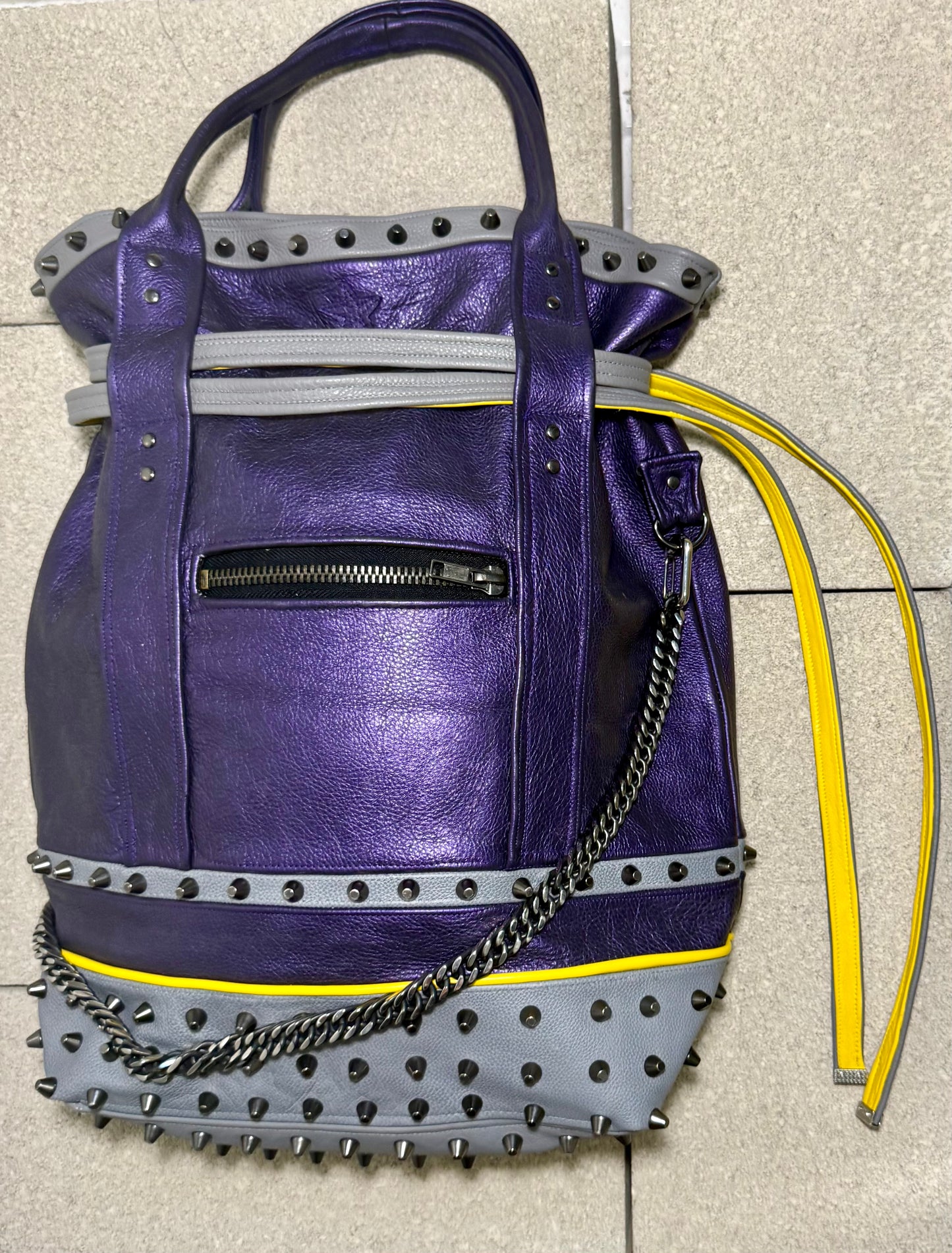 STUDDED "SPACEMAN" LEATHER TOTE