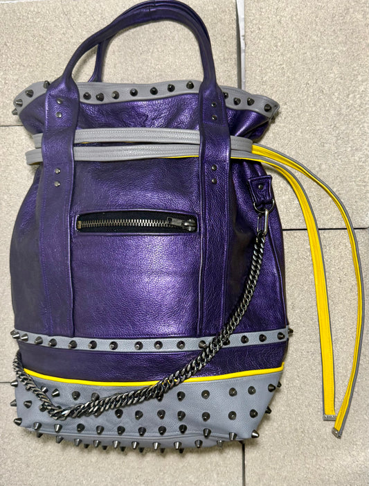 STUDDED "SPACEMAN" LEATHER TOTE