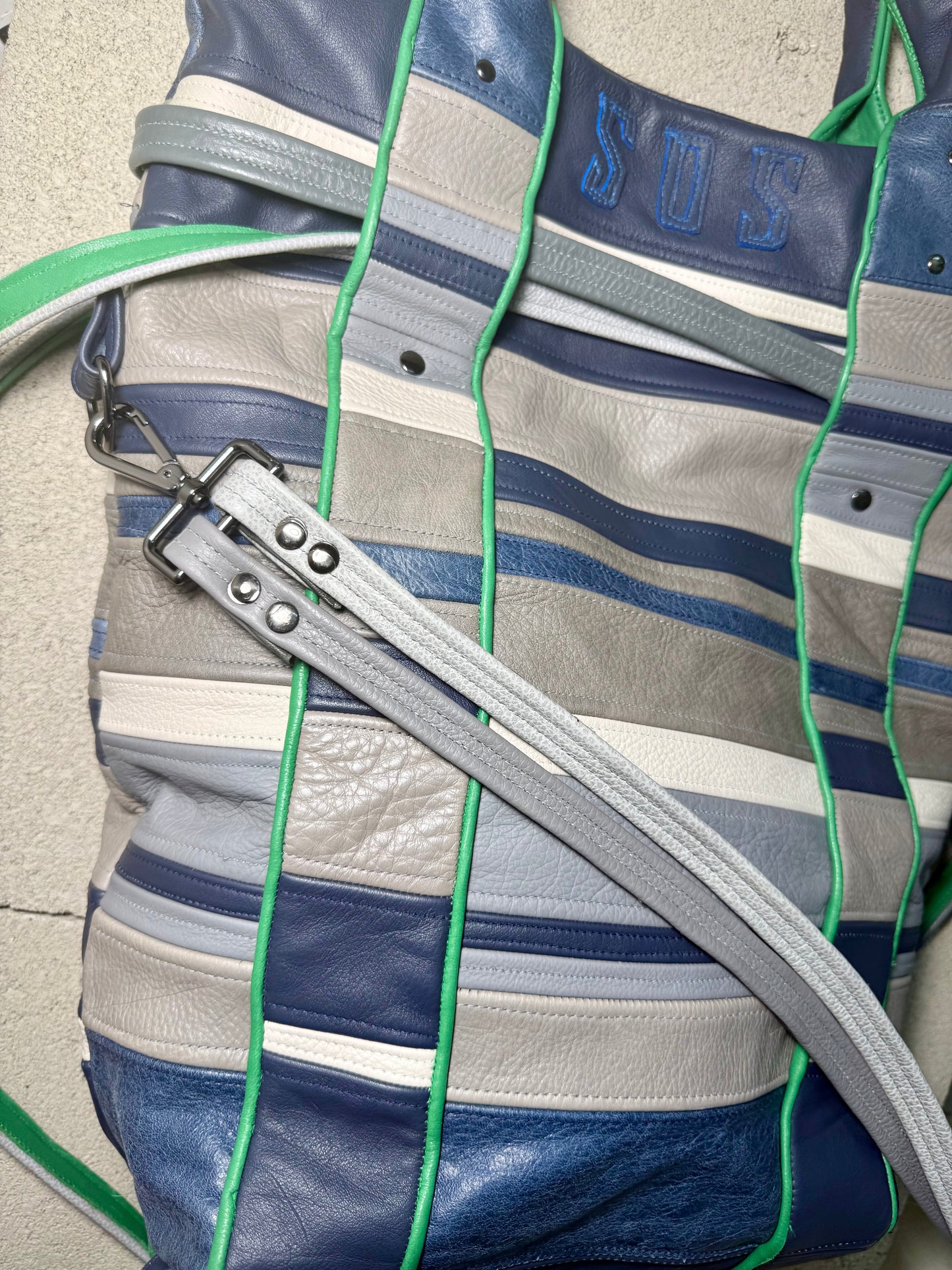 STRIPED LEATHER "SPACEMAN" TOTE